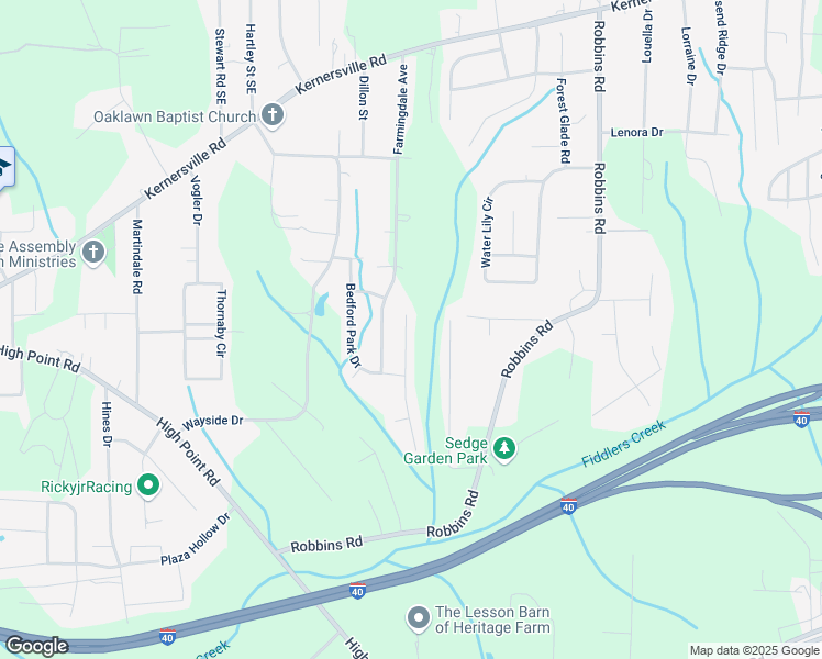 map of restaurants, bars, coffee shops, grocery stores, and more near 443 Bedford Knoll Drive in Winston-Salem