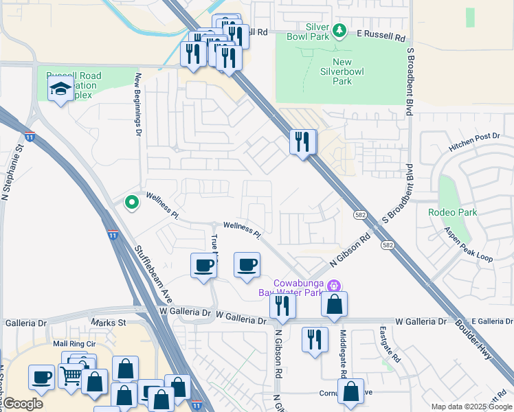map of restaurants, bars, coffee shops, grocery stores, and more near 1050 Wellness Place in Henderson