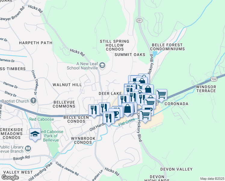 map of restaurants, bars, coffee shops, grocery stores, and more near 369 Deer Lake Drive in Nashville