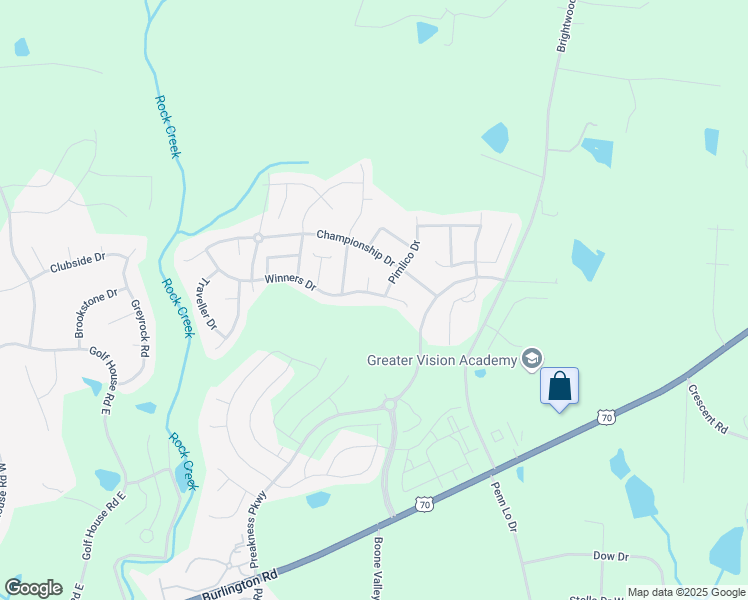 map of restaurants, bars, coffee shops, grocery stores, and more near 6814 Winners Drive in Whitsett
