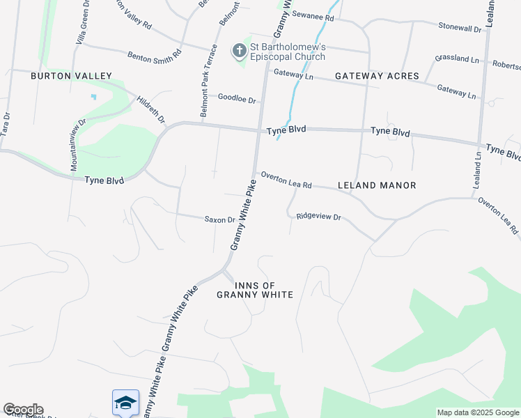 map of restaurants, bars, coffee shops, grocery stores, and more near 5008 Granny White Pike in Nashville