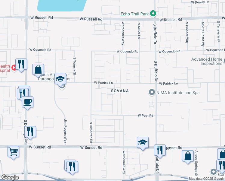 map of restaurants, bars, coffee shops, grocery stores, and more near 6160 Rumrill Street in Las Vegas