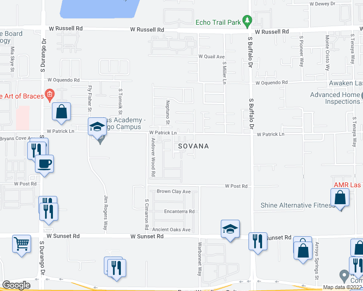 map of restaurants, bars, coffee shops, grocery stores, and more near 6160 Rumrill Street in Las Vegas