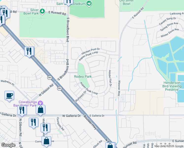 map of restaurants, bars, coffee shops, grocery stores, and more near 720 Oak Field Lane in Henderson