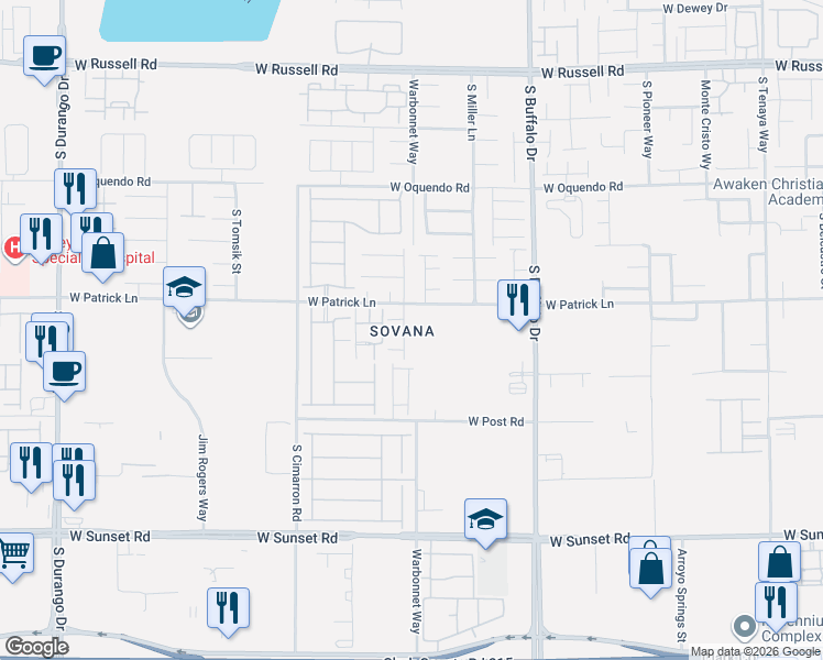 map of restaurants, bars, coffee shops, grocery stores, and more near 6139 Villa Lante Avenue in Las Vegas
