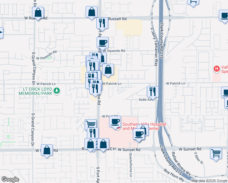 map of restaurants, bars, coffee shops, grocery stores, and more near 9297 Casa Sierra Lane in Las Vegas