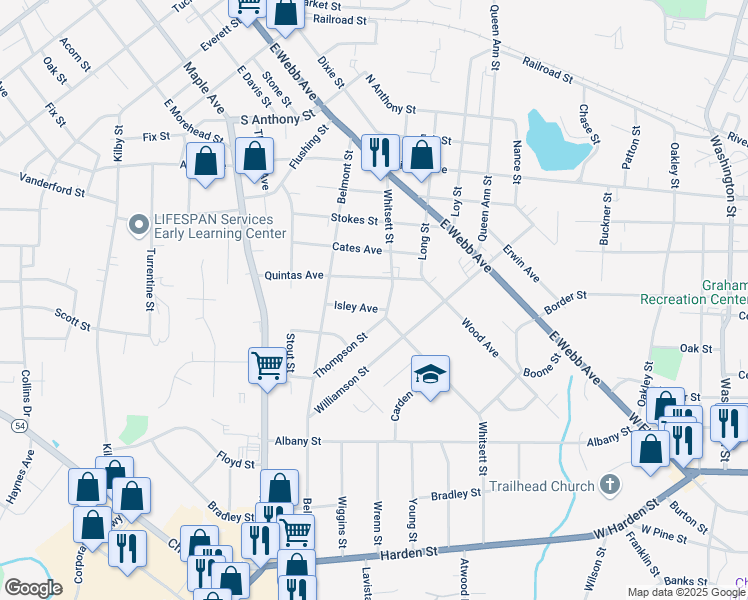 map of restaurants, bars, coffee shops, grocery stores, and more near 300-318 Isley Avenue in Burlington