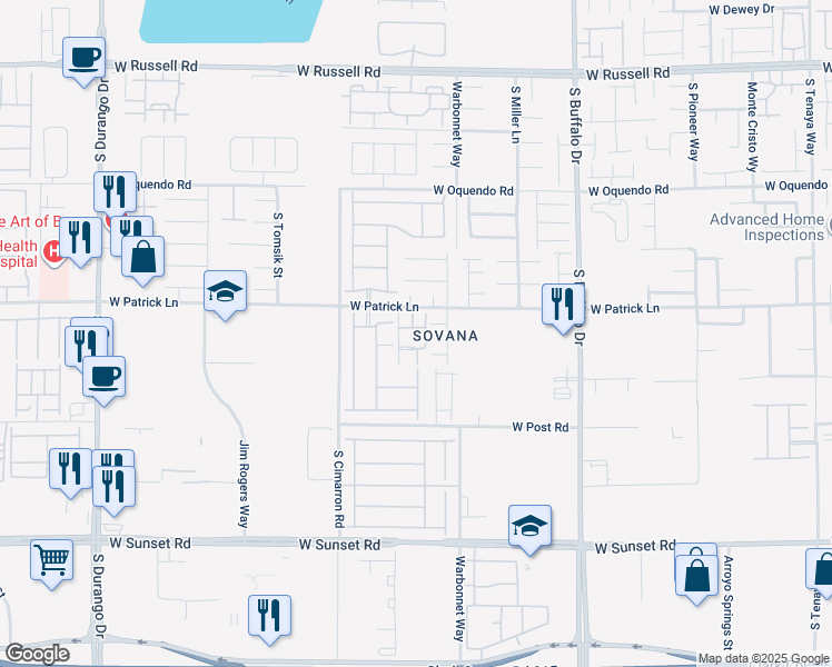 map of restaurants, bars, coffee shops, grocery stores, and more near 6160 Rumrill Street in Las Vegas