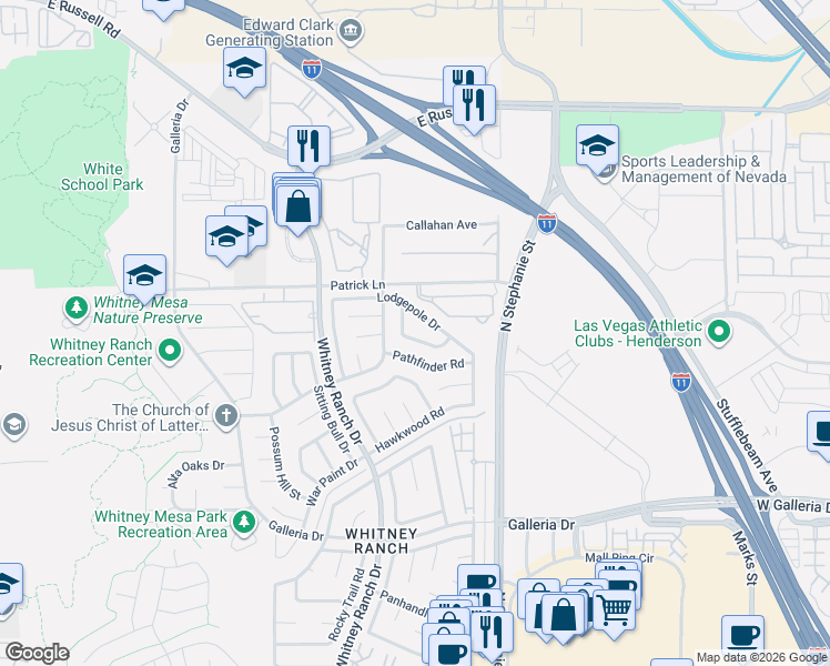 map of restaurants, bars, coffee shops, grocery stores, and more near 970 Flapjack Drive in Henderson