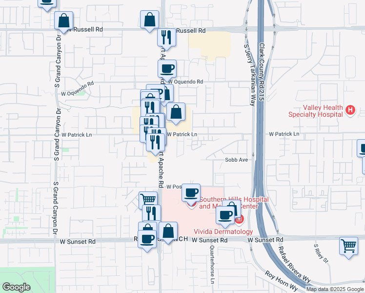map of restaurants, bars, coffee shops, grocery stores, and more near 6143 Garden Oasis Street in Spring Valley