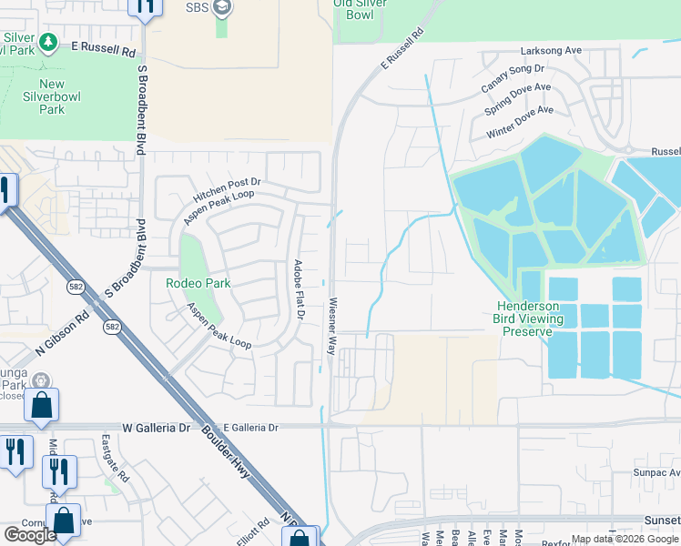 map of restaurants, bars, coffee shops, grocery stores, and more near 999 Copper Robin Street in Henderson