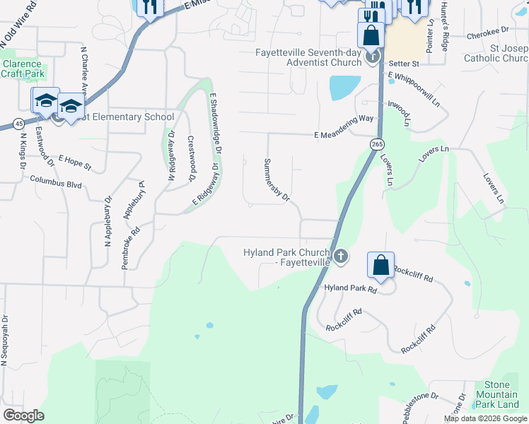 map of restaurants, bars, coffee shops, grocery stores, and more near 2359 Whispering Oaks in Fayetteville