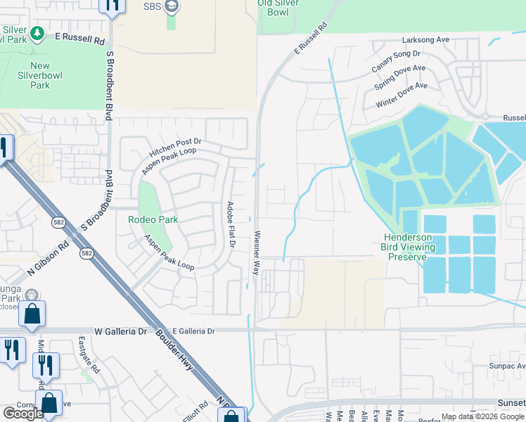 map of restaurants, bars, coffee shops, grocery stores, and more near 999 Copper Robin Street in Henderson