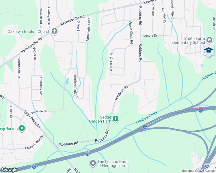 map of restaurants, bars, coffee shops, grocery stores, and more near 16 Jayson Lane in Winston-Salem
