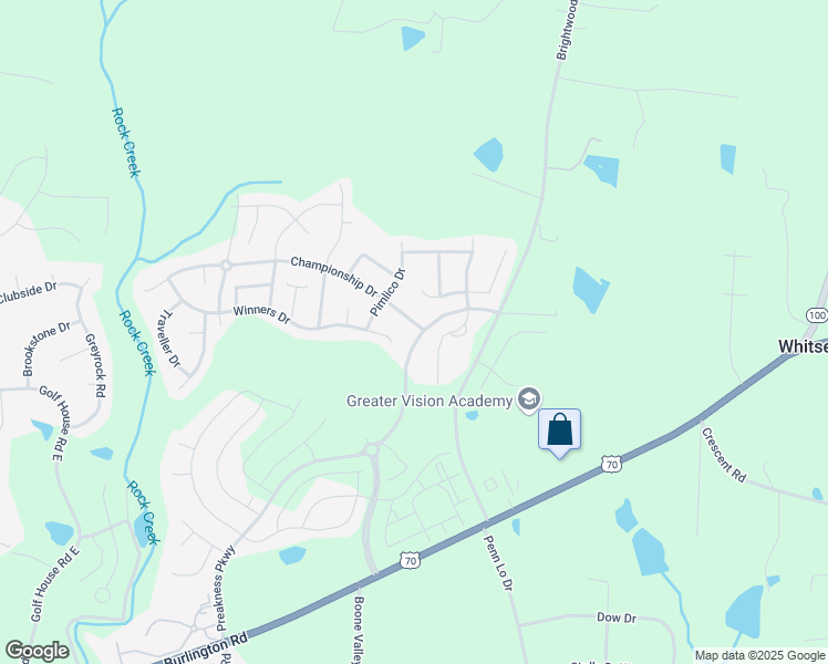 map of restaurants, bars, coffee shops, grocery stores, and more near 6834 Championship Drive in Whitsett