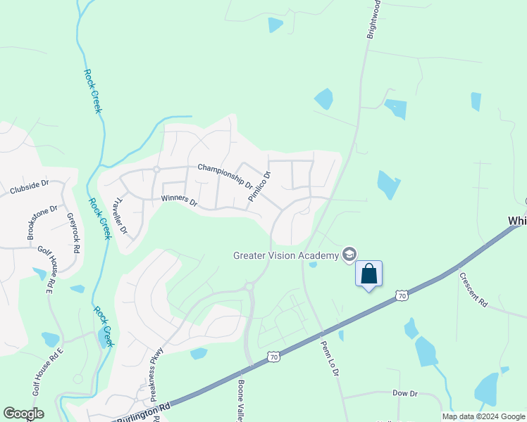 map of restaurants, bars, coffee shops, grocery stores, and more near 6829 Winners Drive in Whitsett