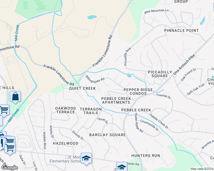 map of restaurants, bars, coffee shops, grocery stores, and more near Hampstead South in Nashville