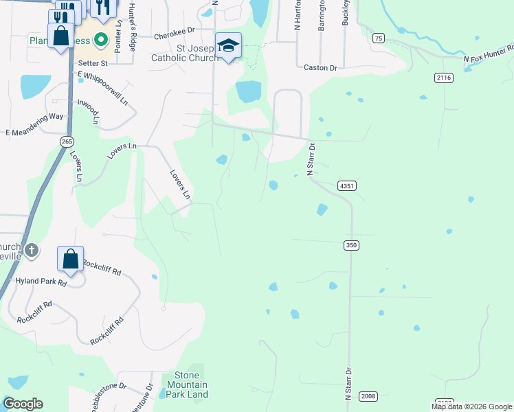 map of restaurants, bars, coffee shops, grocery stores, and more near 1501 North Starr Drive in Fayetteville
