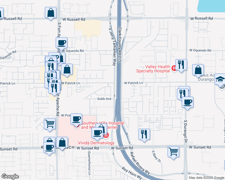 map of restaurants, bars, coffee shops, grocery stores, and more near 6154 Empress Woods Court in Las Vegas