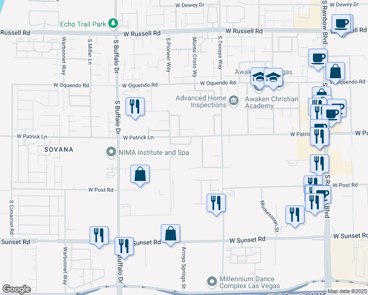 map of restaurants, bars, coffee shops, grocery stores, and more near 7511 Shadow Estates Way in Las Vegas