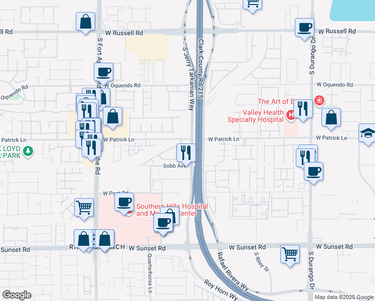 map of restaurants, bars, coffee shops, grocery stores, and more near 6154 Empress Woods Court in Las Vegas