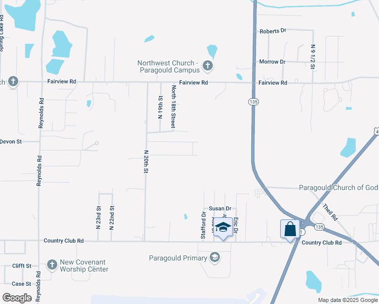 map of restaurants, bars, coffee shops, grocery stores, and more near 1701 Austin Lane in Paragould