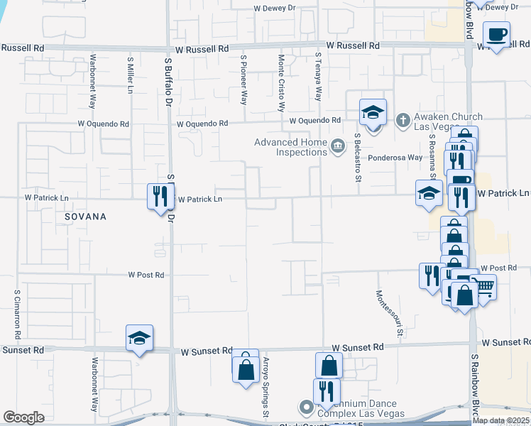 map of restaurants, bars, coffee shops, grocery stores, and more near 7511 Shadow Estates Way in Las Vegas