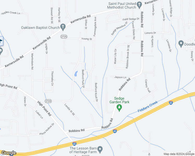 map of restaurants, bars, coffee shops, grocery stores, and more near 443 Bedford Knoll Drive in Winston-Salem