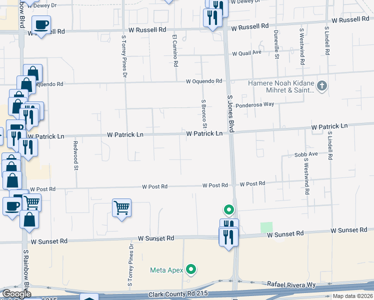 map of restaurants, bars, coffee shops, grocery stores, and more near 6160 El Camino Road in Las Vegas