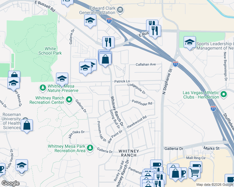 map of restaurants, bars, coffee shops, grocery stores, and more near 1510 Spreading Oak Drive in Henderson
