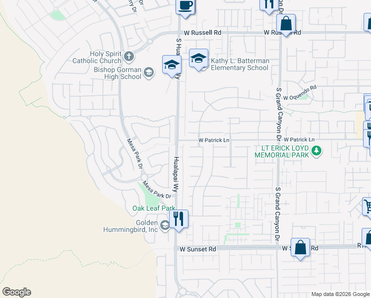 map of restaurants, bars, coffee shops, grocery stores, and more near 6124 Redstone Hills Drive in Las Vegas