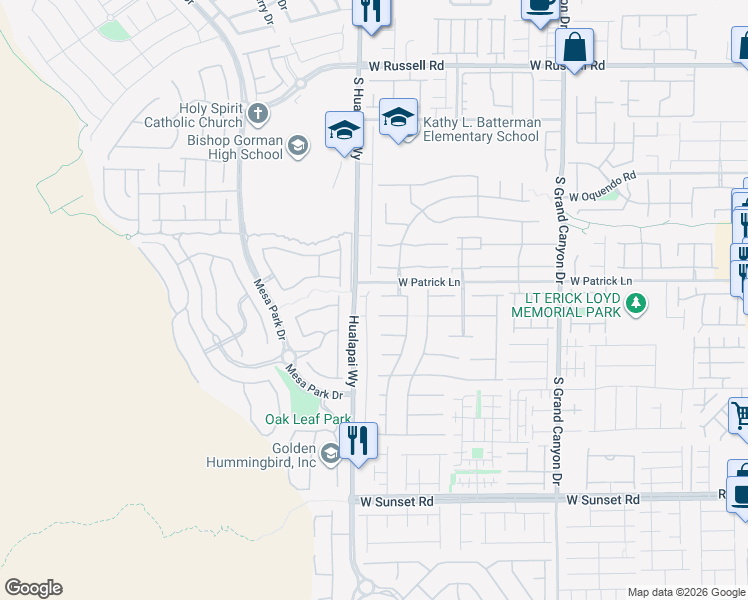 map of restaurants, bars, coffee shops, grocery stores, and more near 6124 Redstone Hills Drive in Las Vegas