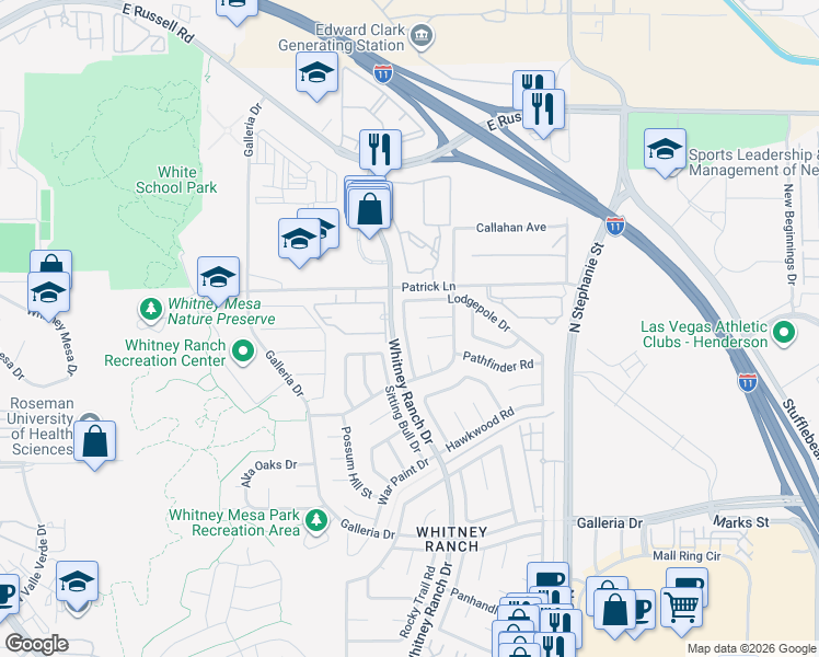 map of restaurants, bars, coffee shops, grocery stores, and more near 1510 Spreading Oak Drive in Henderson