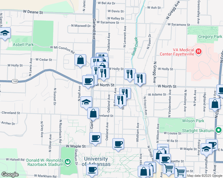 map of restaurants, bars, coffee shops, grocery stores, and more near 929 Oakland Avenue in Fayetteville