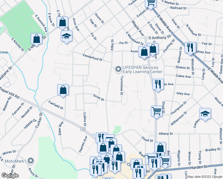 map of restaurants, bars, coffee shops, grocery stores, and more near 1226 Kilby Street in Burlington
