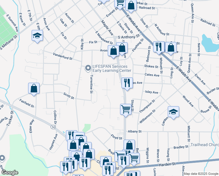 map of restaurants, bars, coffee shops, grocery stores, and more near 511 Foxton Lane in Burlington