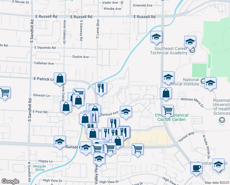 map of restaurants, bars, coffee shops, grocery stores, and more near 2120 Ramrod Avenue in Henderson