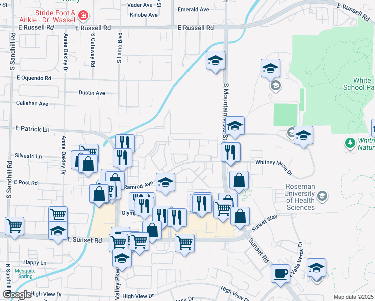 map of restaurants, bars, coffee shops, grocery stores, and more near 2096 Ramrod Avenue in Henderson