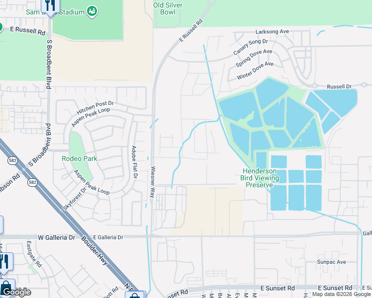 map of restaurants, bars, coffee shops, grocery stores, and more near Unnamed Road in Henderson