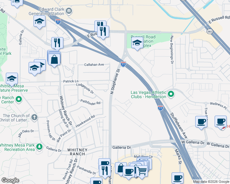 map of restaurants, bars, coffee shops, grocery stores, and more near 856-898 N Stephanie St in Henderson