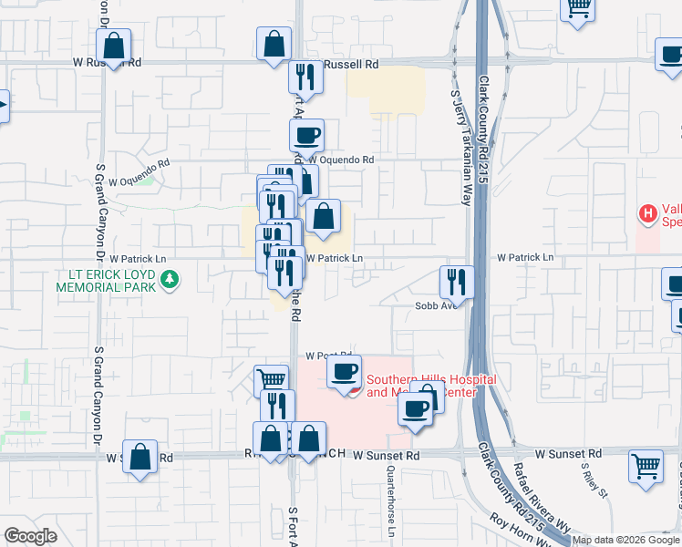 map of restaurants, bars, coffee shops, grocery stores, and more near 6160 Garden Crest Street in Las Vegas