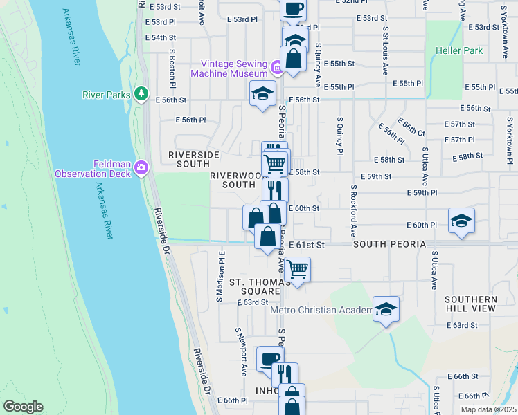 map of restaurants, bars, coffee shops, grocery stores, and more near 1122 South Newport Avenue in Tulsa
