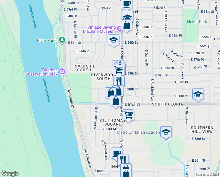 map of restaurants, bars, coffee shops, grocery stores, and more near 1122 South Newport Avenue in Tulsa