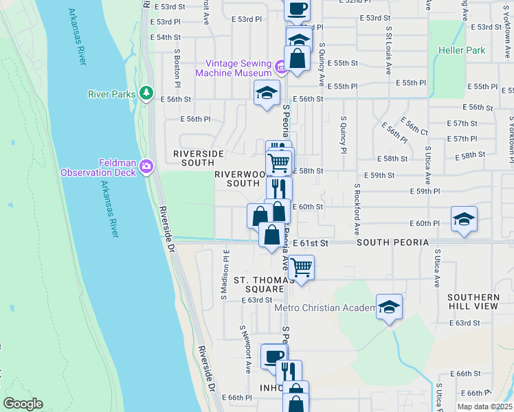 map of restaurants, bars, coffee shops, grocery stores, and more near 1122 South Newport Avenue in Tulsa