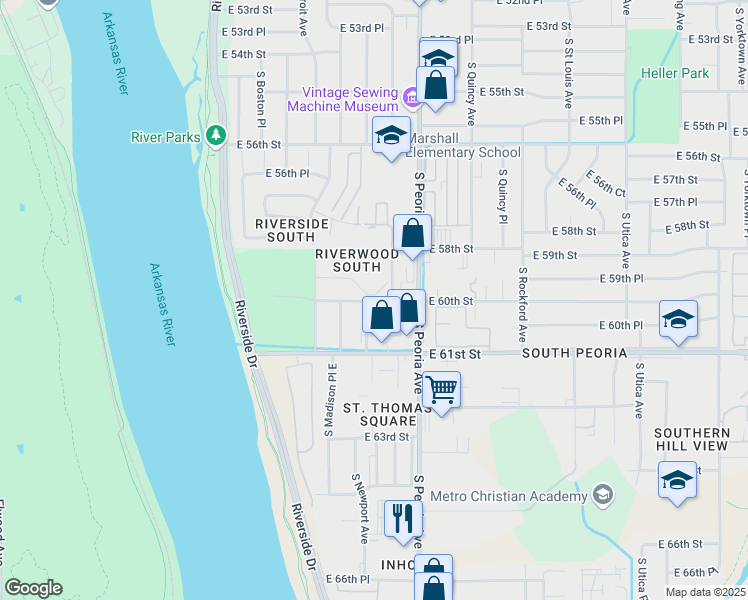 map of restaurants, bars, coffee shops, grocery stores, and more near 1122 South Newport Avenue in Tulsa