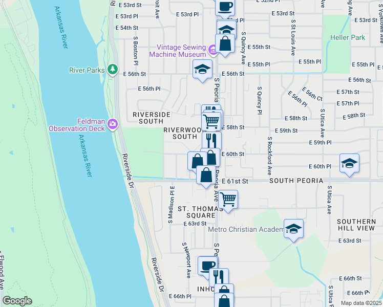 map of restaurants, bars, coffee shops, grocery stores, and more near 1122 South Newport Avenue in Tulsa