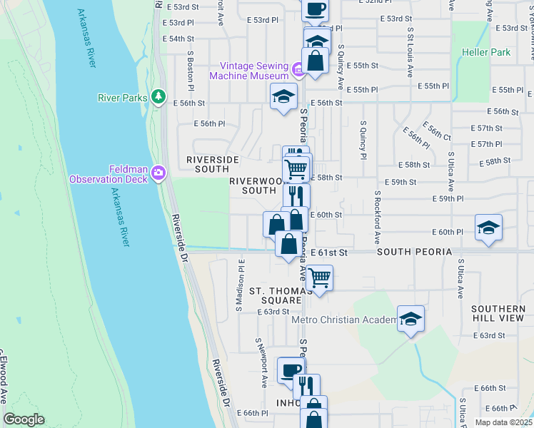 map of restaurants, bars, coffee shops, grocery stores, and more near 1122 South Newport Avenue in Tulsa