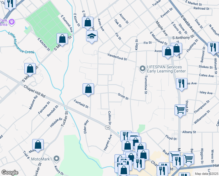 map of restaurants, bars, coffee shops, grocery stores, and more near 1228 Collins Drive in Burlington