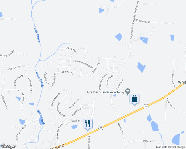 map of restaurants, bars, coffee shops, grocery stores, and more near 697 Pimlico Drive in Whitsett