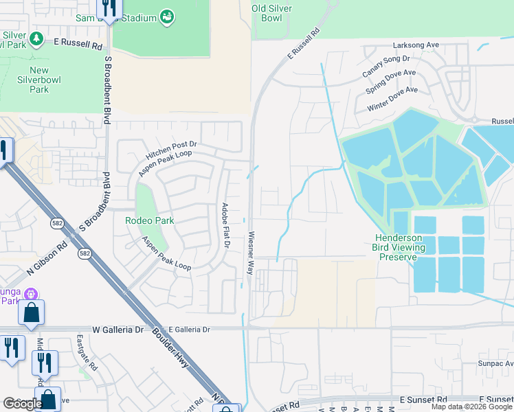 map of restaurants, bars, coffee shops, grocery stores, and more near 1005 Copper Robin Street in Henderson